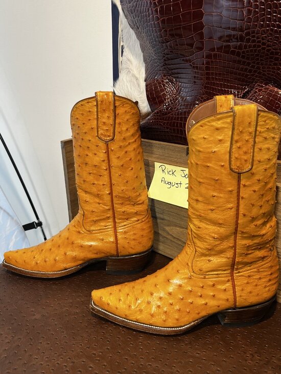 Full Custom Butter Scotch Full Quill Ostrich Cowboy Boots in Men\'s Size 11D